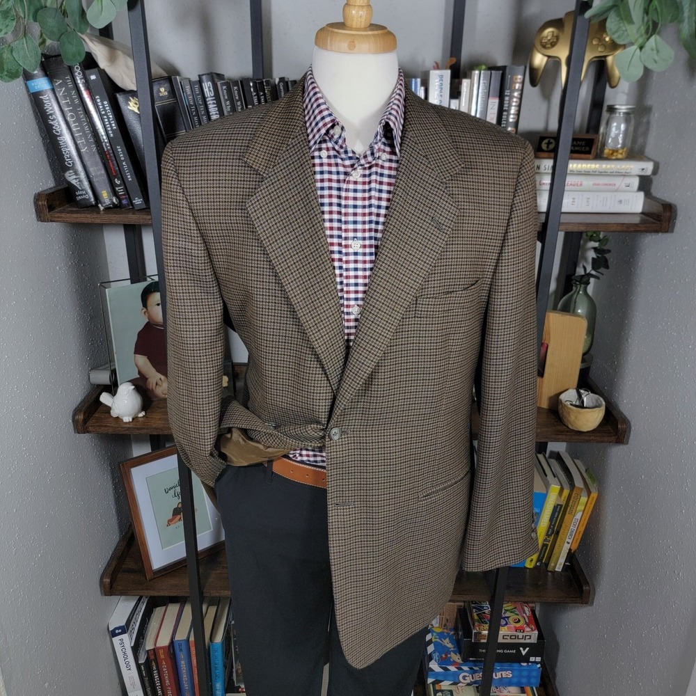 Bert Pulitzer Men's Sport Coat Blazer Two Button Brown Poly Wool‎ Blend Size 44L